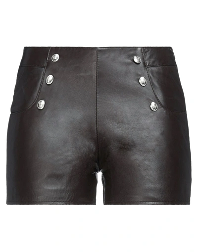 Shop Frankie Morello Woman Shorts & Bermuda Shorts Dark Brown Size 8 Soft Leather