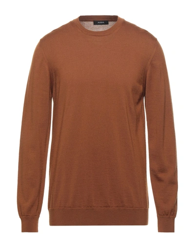 Shop Alpha Studio Man Sweater Brown Size 42 Merino Wool