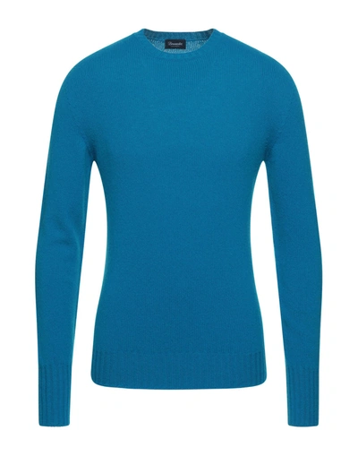 Shop Drumohr Man Sweater Azure Size 44 Wool, Polyamide, Cotton In Blue