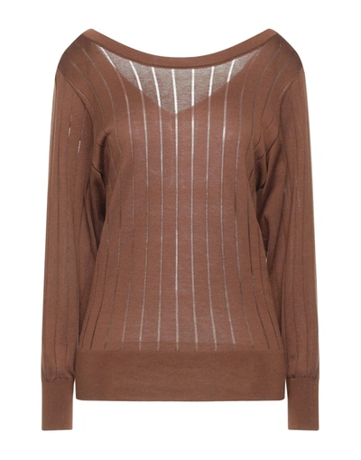 Shop Agnona Woman Sweater Brown Size L Cotton, Silk, Polyamide, Elastane
