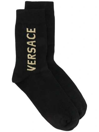 Shop Versace Logo Socks In Black