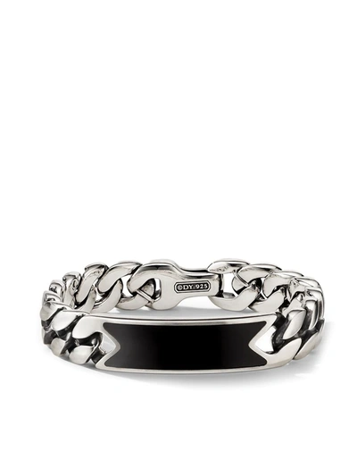 David Yurman Sterling Silver Curb Chain Id Bracelet With Red Tiger's Eye In Silver