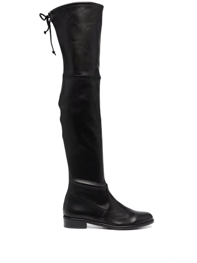 Stuart Weitzman 35mm Lowland Lift Leather Cuissard Boots In Black