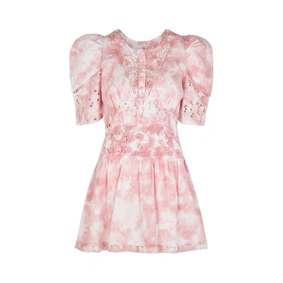 Shop Loveshackfancy Divine Tie-dye Embroidered Cotton Mini Dress In Pink