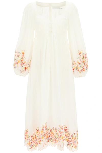 Shop Zimmermann Mae Dress With Floral Embroidery In Mixed Colours