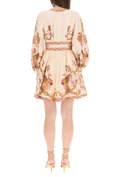 Shop Zimmermann Bird Floral Print Mini Dress With Bow In Mixed Colours