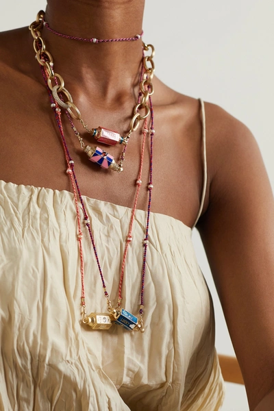 MARIE LICHTENBERG CANDY HEART 14-KARAT GOLD, MULTI-STONE AND ENAMEL NECKLACE 