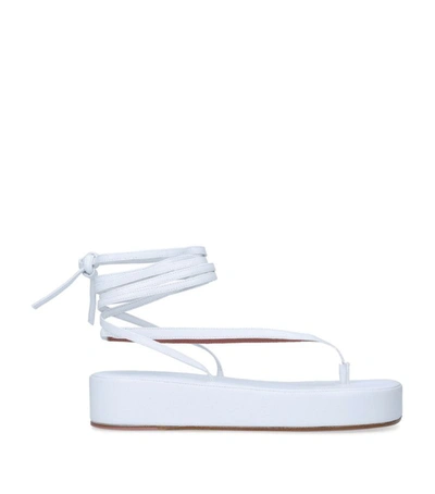 Shop Amina Muaddi Leather Jamie Flatform Sandals 35 In White