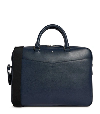 Montblanc Sartorial Ultra-slim Cross-grain Leather Briefcase In Blue ...