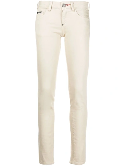 Shop Philipp Plein Iconic Slim-fit Denim Leggings In Neutrals