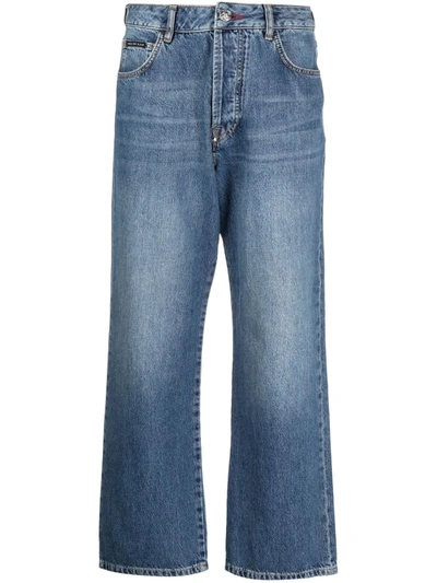 Shop Philipp Plein Iconic Plein Wide-leg Jeans In Blue