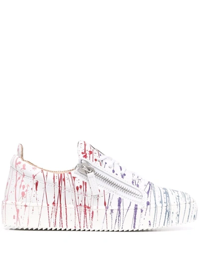 Shop Giuseppe Zanotti Frankie Paint-splatter Sneakers In White