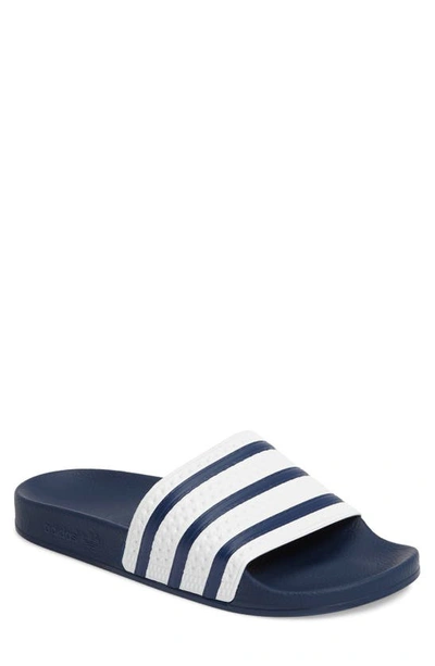 Shop Adidas Originals Adilette Stripe Sport Slide In Adiblue/white/adiblue