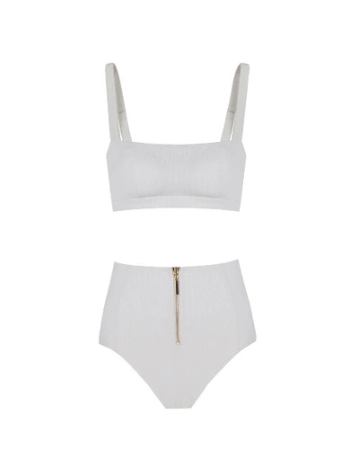 Shop Anais & Margaux Valentine Ivory Textured High Waist Bikini In White