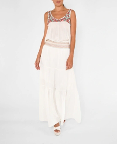 Shop Nicole Miller Women's Embroidered Maxi Dress In Bright White