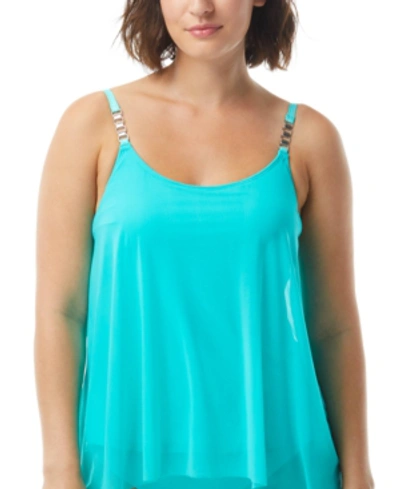 Shop Coco Reef Current Mesh-layer Bra-sized Tankini Top Women's Swimsuit In Aqua