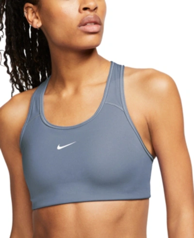 Shop Nike Women's 1-piece Pad Medium Impact Sports Bra In Ashen Slate/white