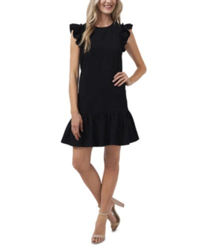 Shop Cece Ruffled Flutter-sleeve Dress In Rich Black