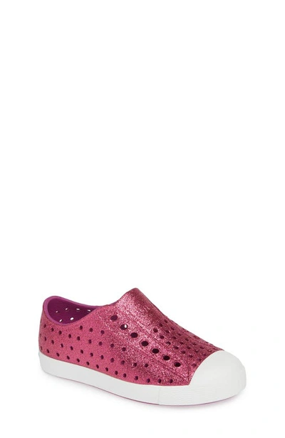 Shop Native Shoes Jefferson Bling Glitter Slip-on Vegan Sneaker In Origami Bling/ Shell White
