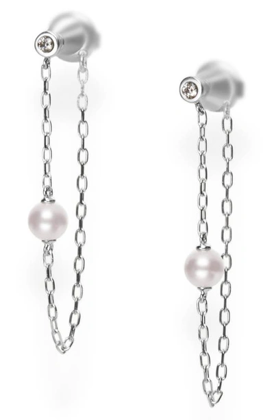 Shop Mikimoto Akoya Pearl & Diamond Chain Hoop Earrings In White Gold