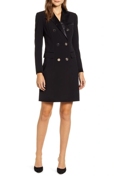 Shop Anne Klein Long Sleeve Tuxedo Sheath Dress In Anne Black