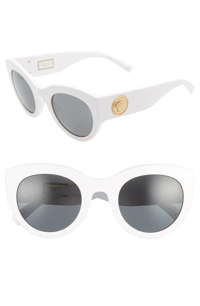 Shop Versace Tribute 51mm Cat Eye Sunglasses In White/ Grey Solid