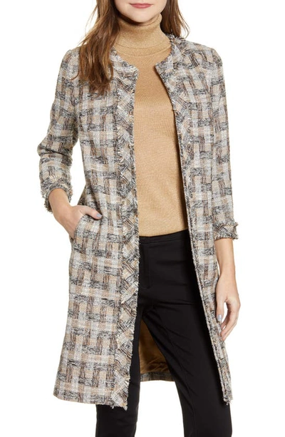 Shop Anne Klein Plaid Topper Coat In Vicuna Combo