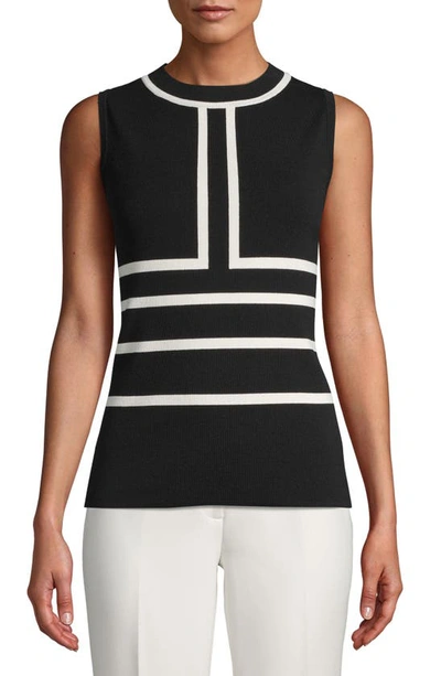 Shop Anne Klein Colorblock Sleeveless Sweater In Anne Black/ Anne White