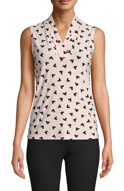 Shop Anne Klein Boomerang Print Pleated V-neck Blouse In Cherry Blossom/ Anne Black