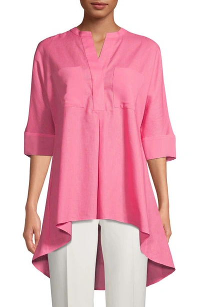 Shop Anne Klein High/low Mixed Media Linen & Cotton Tunic In Camellia