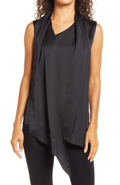 Shop Anne Klein Satin Crepe Asymmetrical Scarf Blouse In Anne Black