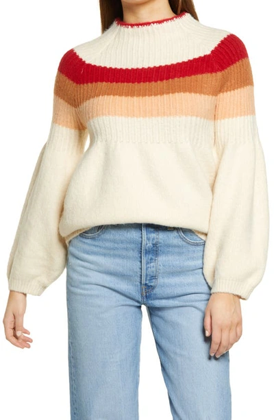 Shop All In Favor Placed Stripe Sweater In Oatmeal Multi