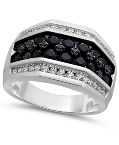Shop Macy's Men's Black & White Diamond Ring (2 Ct. T.w.) In 10k White Gold