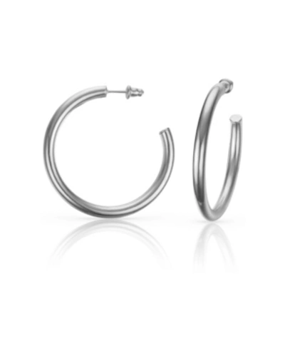 Shop Ben Oni Medium Anti-tarnish Open Hoop Earrings In Silver