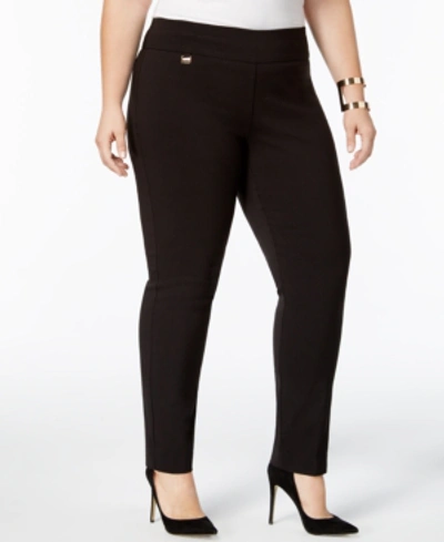 Shop Alfani Plus Size Tummy-control Pull-on Skinny Pants, Created For Macy's In Black