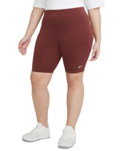 Shop Nike Sportswear Plus Size Women's Essential Mid-rise Bike Shorts In Dark Pony/white
