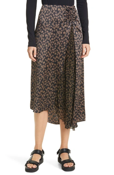 Shop Vince Zinnia Floral Ruched Skirt In Black