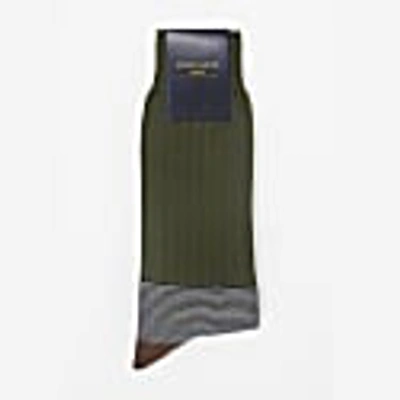 Peper Harow - Made In England Green Sage Oxford Stripe Men's Socks In Men's