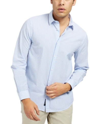 Shop Marciano By Guess Men's Seersucker Stripe Shirt In Blue And White Stripe