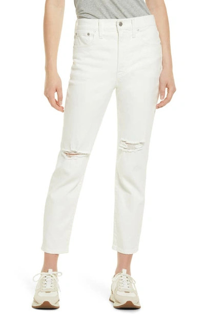 Shop Madewell The Perfect Ripped High Waist Crop Jeans In Tile White