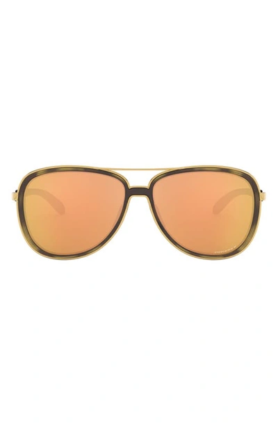 Oakley Split Time Prizm Rose Gold Aviator Sunglasses Oo4129-412914-58 In Brown Tortoise Gold Prizm Rose