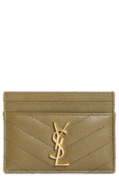 Shop Saint Laurent Cassandre Matelassé Leather Card Case In 3344 Vert Kaki