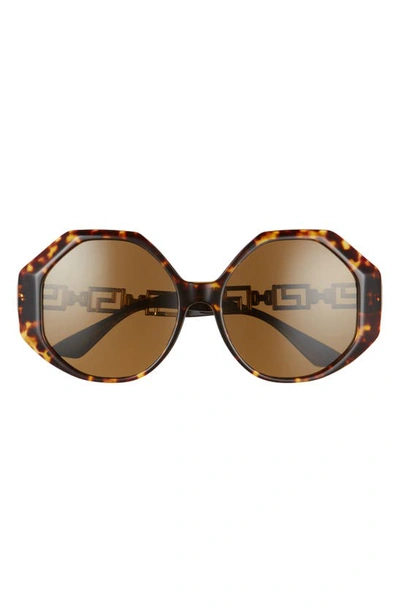 Shop Versace 59mm Round Sunglasses In Havana/ Dark Brown