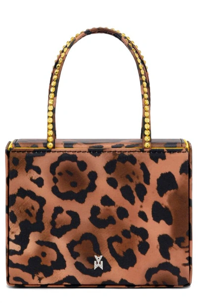 Shop Amina Muaddi Superamini Gilda Leopard Print Top Handle Bag In Leopard Light Topaz Crystals