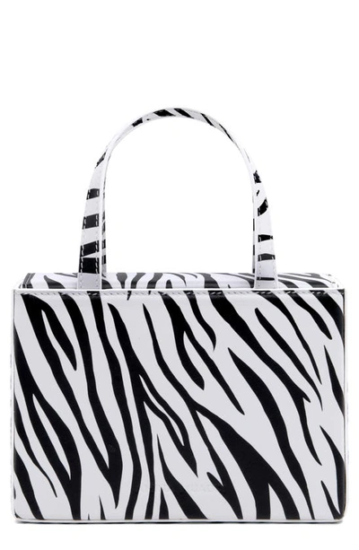 Shop Amina Muaddi Amini Georgia Zebra Print Leather Top Handle Bag In Zebra Print Nappa