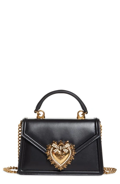 Shop Dolce & Gabbana Mini Devotion Leather Top Handle Bag In Black