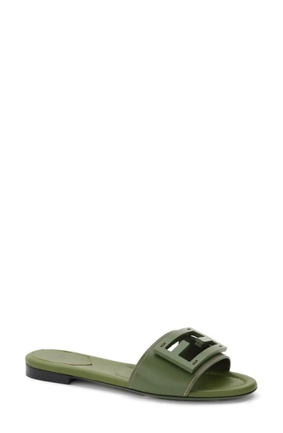 Shop Fendi Signature Logo Slide Sandal In Verde