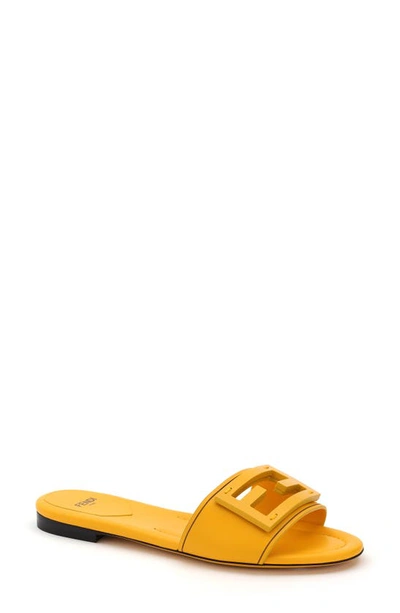Shop Fendi Signature Logo Slide Sandal In Mimosa
