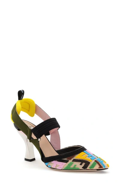 Shop Fendi X Sarah Coleman Colibri Ff Vertigo Beaded Pointed Toe Slingback Pump In Multi