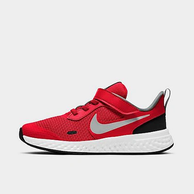 Shop Nike Boys' Little Kids' Revolution 5 Hook-and-loop Running Shoes In University Red/light Smoke Grey-black-white